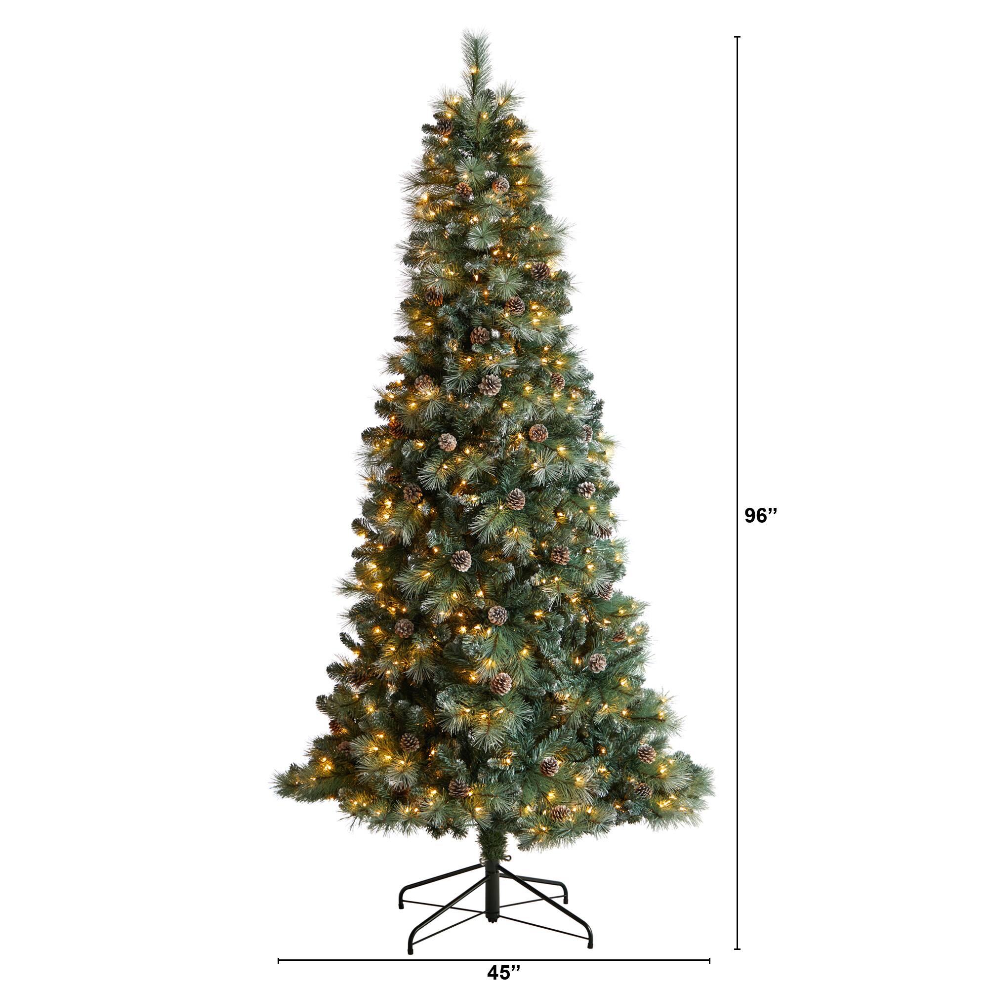 8ft. Pre-Lit Frosted British Columbia Mountain Pine Artificial Christmas Tree, Clear Lights